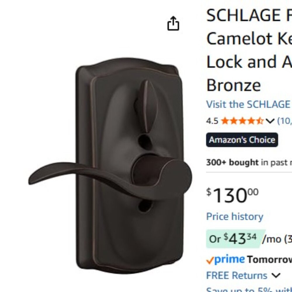 SCHLAGE FE595 CAM 716 ACC Camelot Keypad Entry with Flex-Lock and Accent Levers,